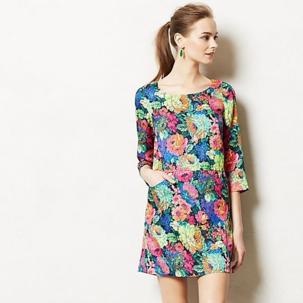 🆕 HD in Paris Front Pockets Tropicalist Shift Dress SZ LG
